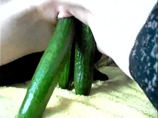 Extreme amateur fucks a whiskey bottle and cucumbers